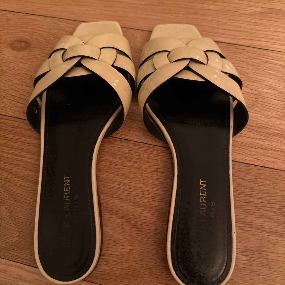 Saint Laurent Tribute White Patent Sandals